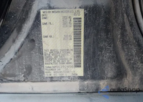 2015 Nissan Altima 2.5 Sv z USA, uszkodzony, nr VIN 1N4AL3AP3FC297450